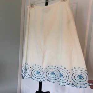 Ann Taylor White and Blue Skirt, Abstract Ocean Waves, Size 2
